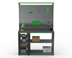 Стол-верстак Metalex серия KIT 950х1400х400 с бок. полками, 2-мя панелями и комп. освещ.