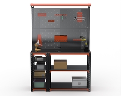 Стол-верстак Metalex серия KIT 950х1300х400 с бок. полками, 2-мя панелями и комп. освещ.