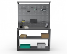 Стол-верстак Metalex серия KIT 950х1000х400 2-е полки, двойная перфопанель, освещение