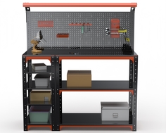 Стол-верстак Metalex серия KIT 950х1500х500 с бок. полками, перфопанелью и комп. освещения
