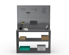 Стол-верстак Metalex серия KIT 950х1400х500 (две полки) + 2 перфопанель, серый