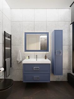 Тумба под раковину La Fenice Cubo Twin Blu Grigio 80 см синяя матовая FNC-01-CUB-BG-80-2