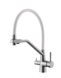 Смеситель для кухонной мойки с фильтром и гибким изливом, белый ESKO K25W ЕСКО