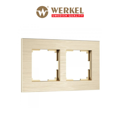 Рамка для розетки/выключателя из металла на 2 поста Werkel AluMax W0023511 шампань