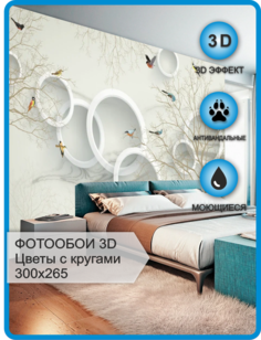 Фотообои флизелиновые Astan 3D Геометрия Круги с цветами 300х265