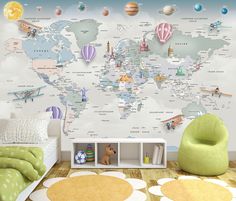 Фотообои ARTDELUXE MAPS 3д детская карта мира и планеты флизелиновые 500х300см
