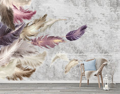 Фотообои на стену флизелиновые 3d Bartonwall Лофт Перья 400х270 см M02004