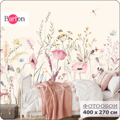 Фотообои флизелиновые 3d Bartonwall Полевые Цветы Бабочки K28504-B 400х270 см