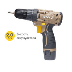 Аккумуляторная дрель-шуруповерт Nocord NCD-12.1.20.B, 1х2.0 Ач Li-Ion, в коробке + 2 биты