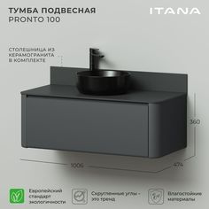 Тумба со столешницей Итана Pronto 100 1006х474х360 Эмаль Графит