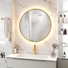 Зеркало Max Mirrors D70 в золотой раме с тёплой LED подсветкой,сенсор с диммером,IP44