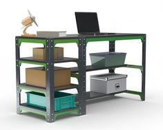 Стол металлический Metalex серия KIT 750х1600х500 с боковыми полками (серо-зеленый)