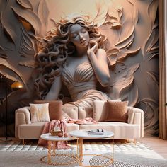 Фотообои флизелиновые встык VEROL "Барельеф девушка" 300х283 см, 218-ФФО-05882