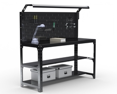 Стол металлический Metalex серия KIT 750х1100х500 2 полки + перф.ь с комп. освещ, черный