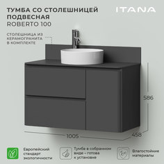 Тумба со столешницей подвесная Итана Roberto 100 1005х458х586 Графит