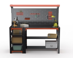 Стол металлический Metalex серия KIT 750х1400х600 с боковыми полками, черно-оранжевый
