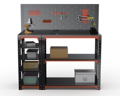 Стол-верстак Metalex серия KIT 950х1800х400 с бок. полками, перфопанелью, оранжево-черный