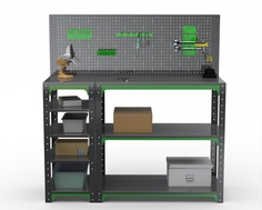 Стол-верстак Metalex серия KIT 950х1400х600 с бок. полками, перфопанелью, серо-зеленый