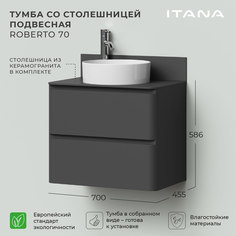 Тумба со столешницей подвесная Итана Roberto 70 700х455х586 Графит