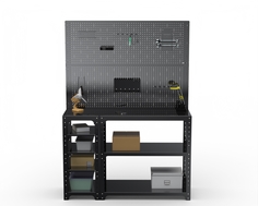 Стол-верстак Metalex 205530 KIT 950х1800х600 с бок.полками, двумя панелями, черный