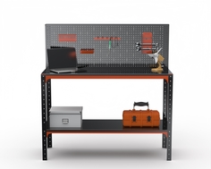 Стол-верстак Metalex серия KIT 950х1200х500 (одна полка) + перфопанель, оранжево-черный