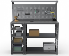 Стол-верстак Metalex 205232 KIT 950х1400х600 с бок. полками, перфопанелью и комп.освещения