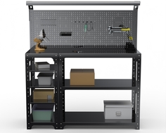 Стол-верстак Metalex серия KIT 950х1600х400 с бок. полками, перфопанелью и комп. освещения