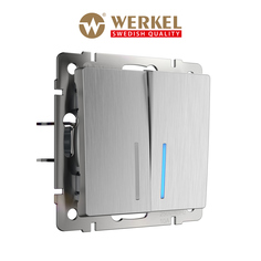 Встраиваемый двухклав. выключатель проходной Werkel W1122109 cеребряный рифленый подсветка