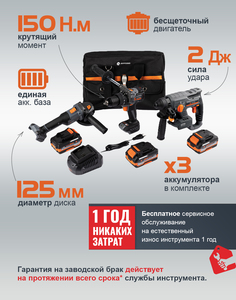 Набор из трех инструментов Anycons ударная дрель шуруповерт, УШМ, перфоратор AC-ST303 5223