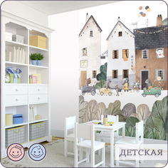 Фотообои флизелиновые 3d Bartonwall Детские Домики Животные K29105 500х270 см