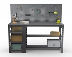 Стол металлический Metalex 201414 KIT 750х1600х600 с боковыми полками, перфопанелью серый