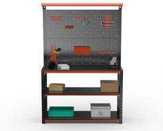 Стол-верстак Metalex серия KIT 950х1800х500 2-е полки, двойная перфопанель, освещение