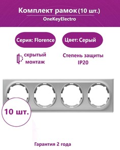 Комплект. Рамка OneKeyElectro на 4 прибора, цвет серый (10шт.)