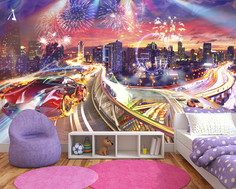 Фотообои ARTDELUXE KIDS Спорткары в ночном городе флизелиновые 500х300см