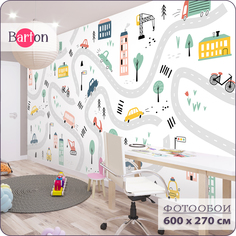 Фотообои флизелиновые 3d Bartonwall детские Машины K12906 600x270 см