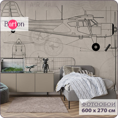 Фотообои на стену флизелиновые 3d Bartonwall Детские Самолет Чертеж 600х270 см K27306-B