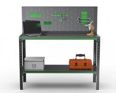 Стол-верстак Metalex серия KIT 950х1600х500 (одна полка) + перфопанель, серо-зеленый