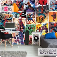 Фотообои Bartonwall флизелиновые 3d Детские Супергерои Человек Паук 500х270 см