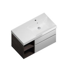Тумба CUBO CU.90Rh/WHT подвесная 90 правая, белый+ментс, 2 ящика + 2 открытые полки Kerama Marazzi