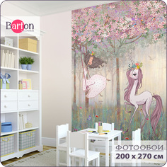 Фотообои флизелиновые 3d Bartonwall детские Принцесса и Единорог 200х270 см K25502