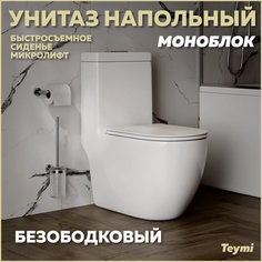 Унитаз-моноблок напольный Teymi Lina безободковый, сиденье микролифт T41102