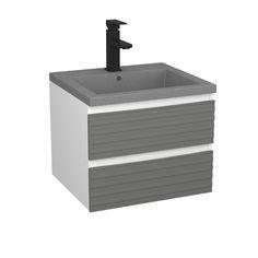 Тумба Bau Stil Loft grey brushed, раковина BAU Stil 50, смеситель Hotel Black, черный Bauedge