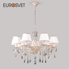 Подвесная люстра с хрусталем на 7 абажуров Eurosvet Amelia 3637/7 Е14 белый с золотом