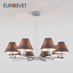Подвесная люстра Eurosvet 60136/8 Peony хром/графит с тканевыми абажурами Е14