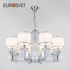 Люстра подвесная с абажурами и хрусталем Eurosvet 10099/8 хром