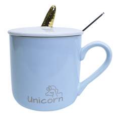 Чайная кружка Единорог с крышкой, голубая, MARMA MM-CUP-09