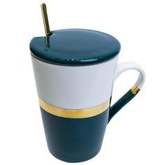 Кружка с крышкой с рисунком Золотистая полоска, MARMA MM-CUP-24