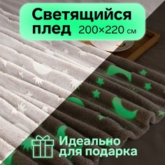Плед светящийся в темноте Этель «Луна» 200x220 см,100% п/э, корал-флис