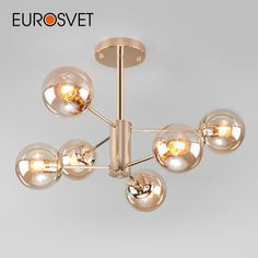 Потолочная люстра на 6 стеклянных плафонов Eurosvet Ascot 30166/6 Е27 золото