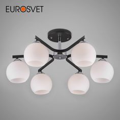 Потолочная люстра на 5 стеклянных плафонов Eurosvet Blasco 30145/6 Е27 хром/венге
